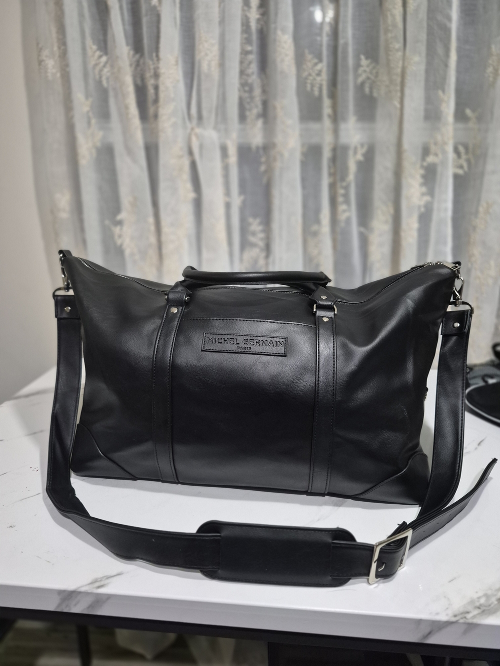 Michael Germain Black Leather Duffel Bag